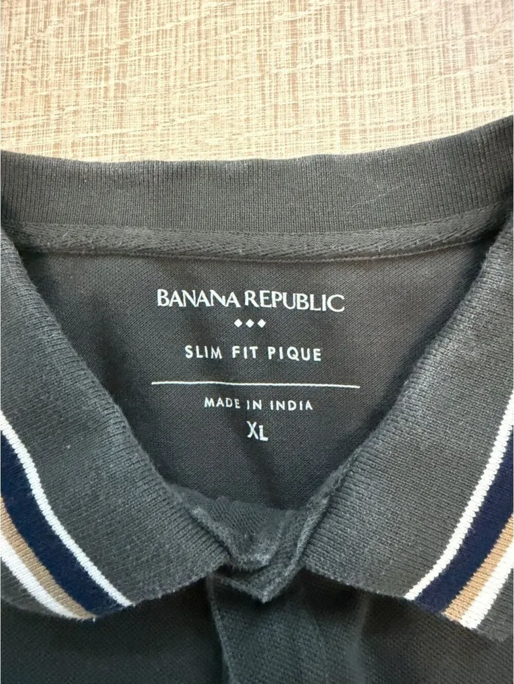 Banana Republic Slim Fit Pique Olive Polo Shirt Striped Collar Trim Men's XL